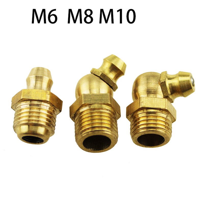 5Pcs 10Pcs M6 M8 M10 Buitendraad 1Mm Pitch 45 90 Graden Rechte Messing Hydraulische Zerk Vet tepel Fittings