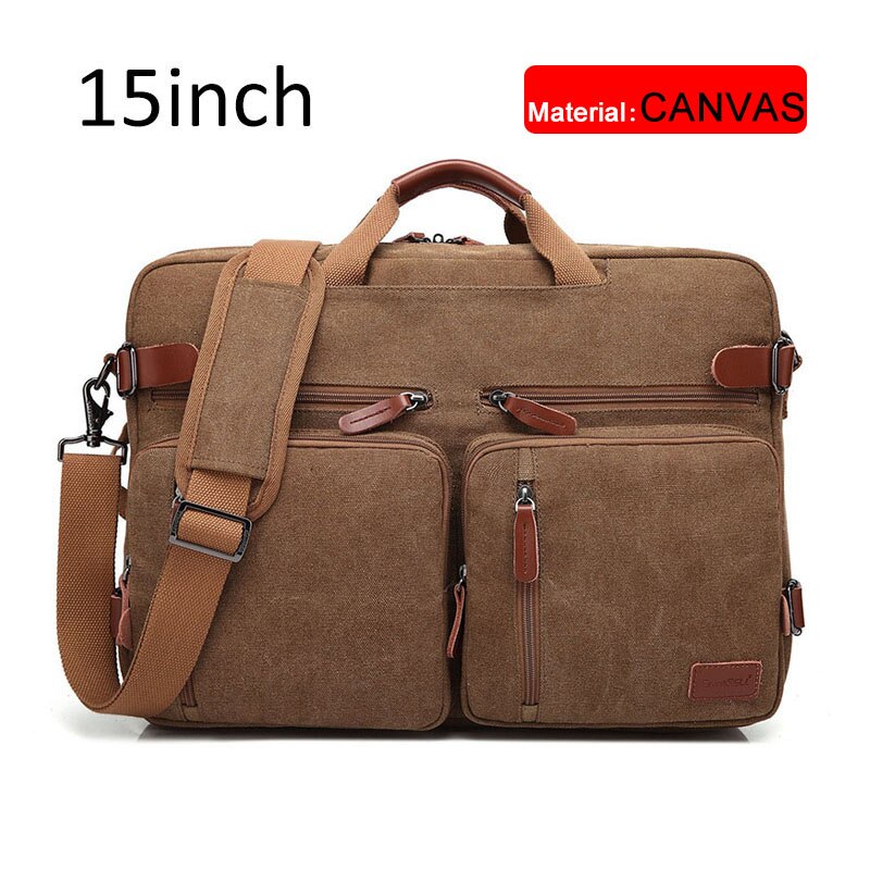 17 Inch Convertible Aktetas Mannen Zakelijke Handtas Messenger Tas Toevallige Laptop Multifunctionele Reistassen Voor Man Grote XA161ZC: Brown canvas 15 inch