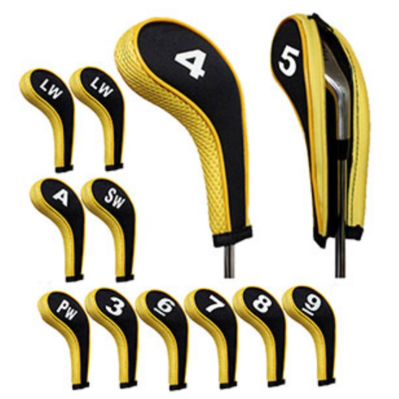 12 pçs profissional golf club cabeça de ferro capa ao ar livre portátil esportes golfe bolsa protetora: YELLOW