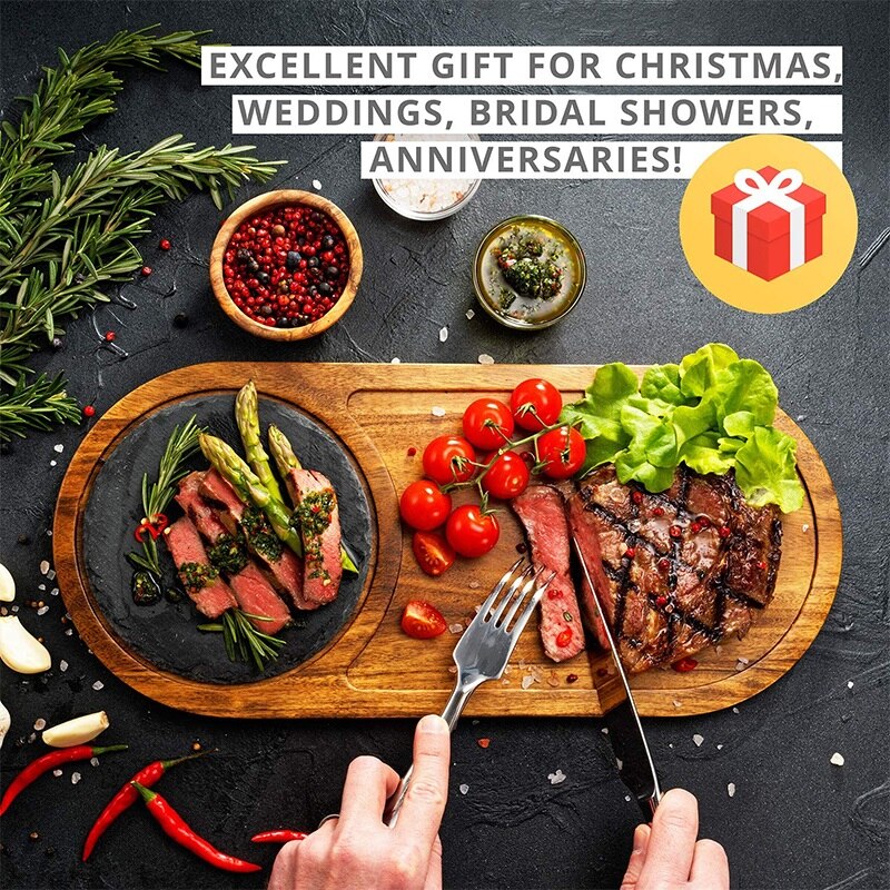 Natural Wood Steak Serving Plates With Slate Stone Charcuterie Board Sushi Dessert Plate BBQ Grill Meat Fish Food Serving Tray