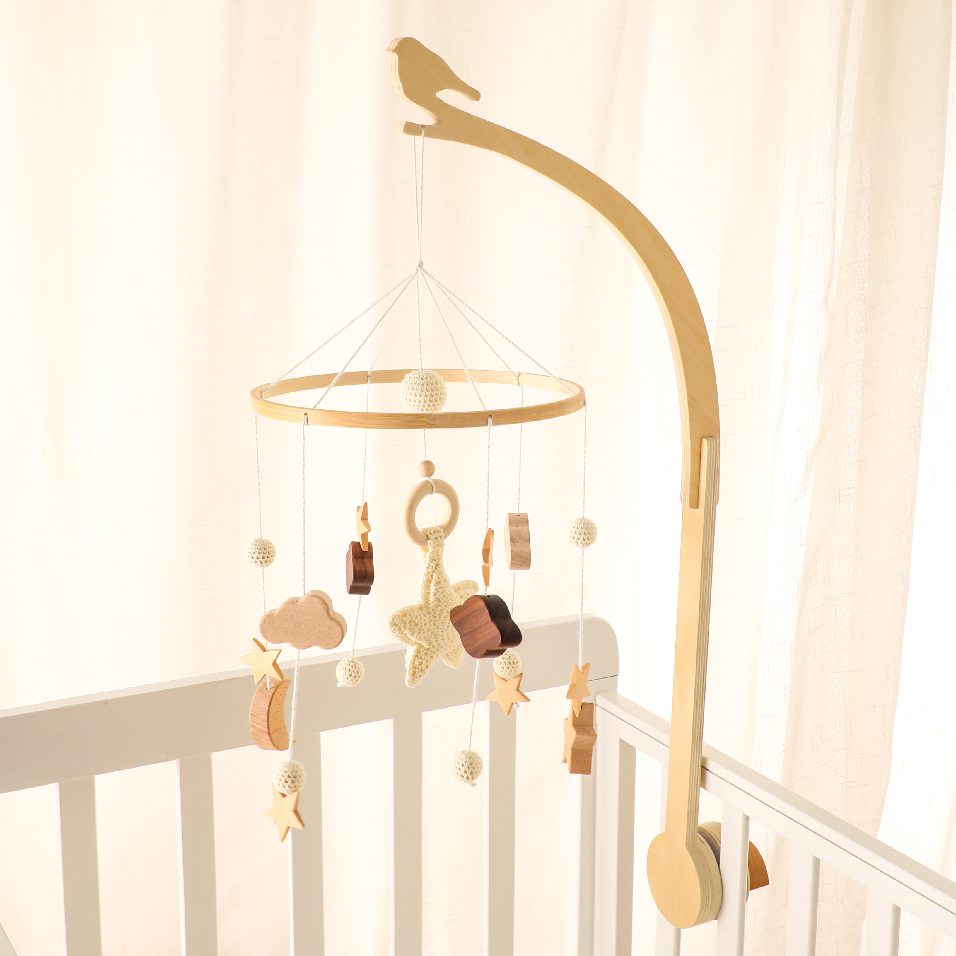 Baby Holz kleine Birdie Bett Glocke Halterung Cartoon Krippe Bett Glocke mobile hängende Rassel Spielzeug Kleiderbügel Baby Krippe Dekoration Access ori