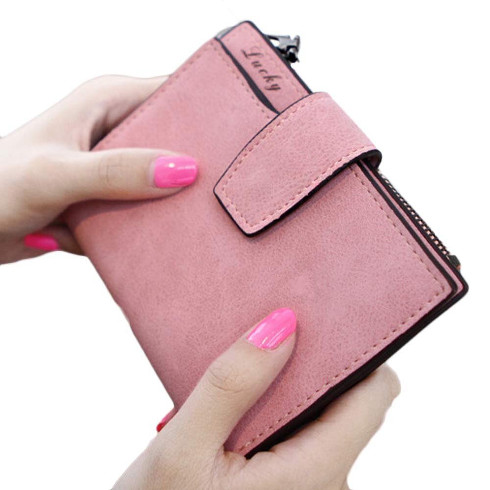 Small Female Purse short purse Lady Letter Snap Fastener Zipper Short Clutch Wallet Solid Vintage Matte Women Wallet: 4