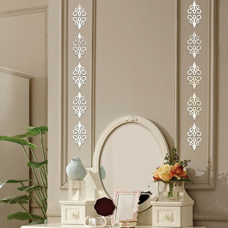 10pcs 3D Acrylic Hollow Reflective Mirror Wall Stickers Removable DIY Decals Self Adhesive Art Murals Room Wall Decor for Home