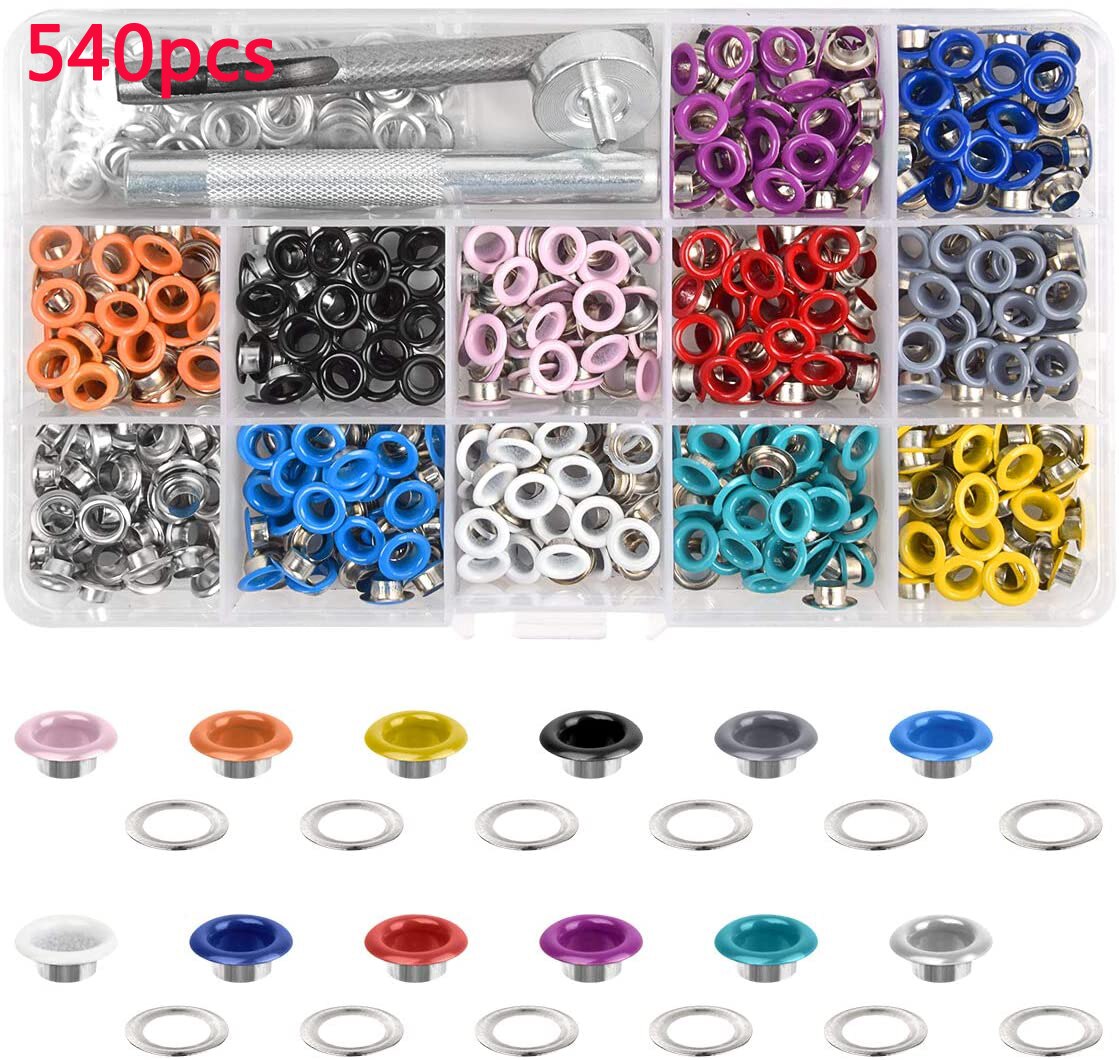 500pcs Eyelet Set 5mm Metal Eyelets in 10 Colours with Installation Tools for DIY Bag Shoes and Clothing Making Clothes, Leather: 540pcs 12 colors