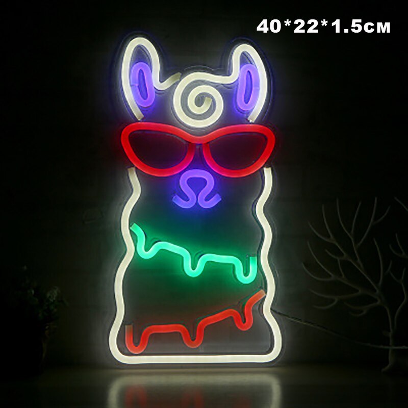 Signe lumineux néon Led, Cactus, ananas, cocotier, Popsicle, arbre de noël, Rose, panneau mural, alimentation Usb, décor: Alpaca