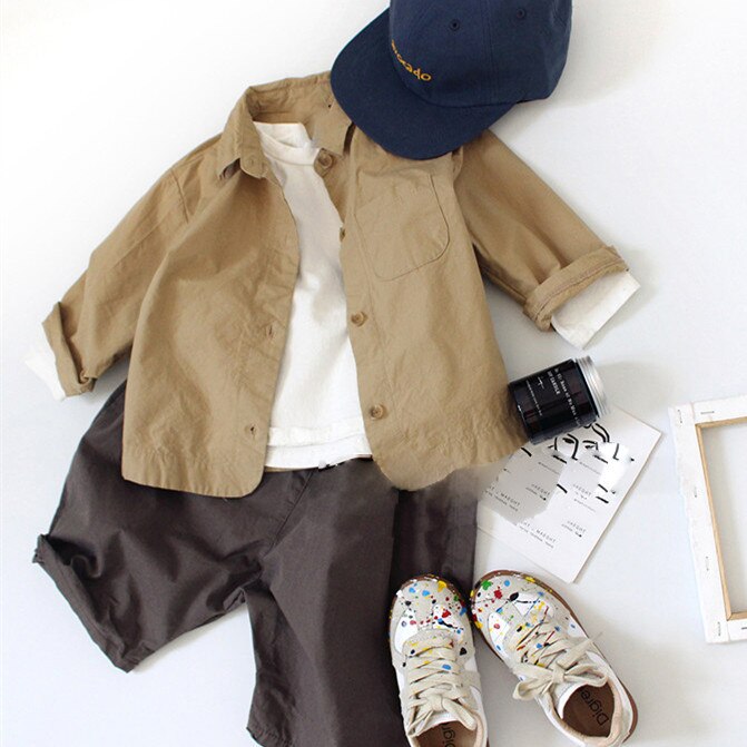 Herfst Koreaanse Knappe Pocket Revers Shirt Shirt Jongens Tops Met Lange Mouwen Shirts