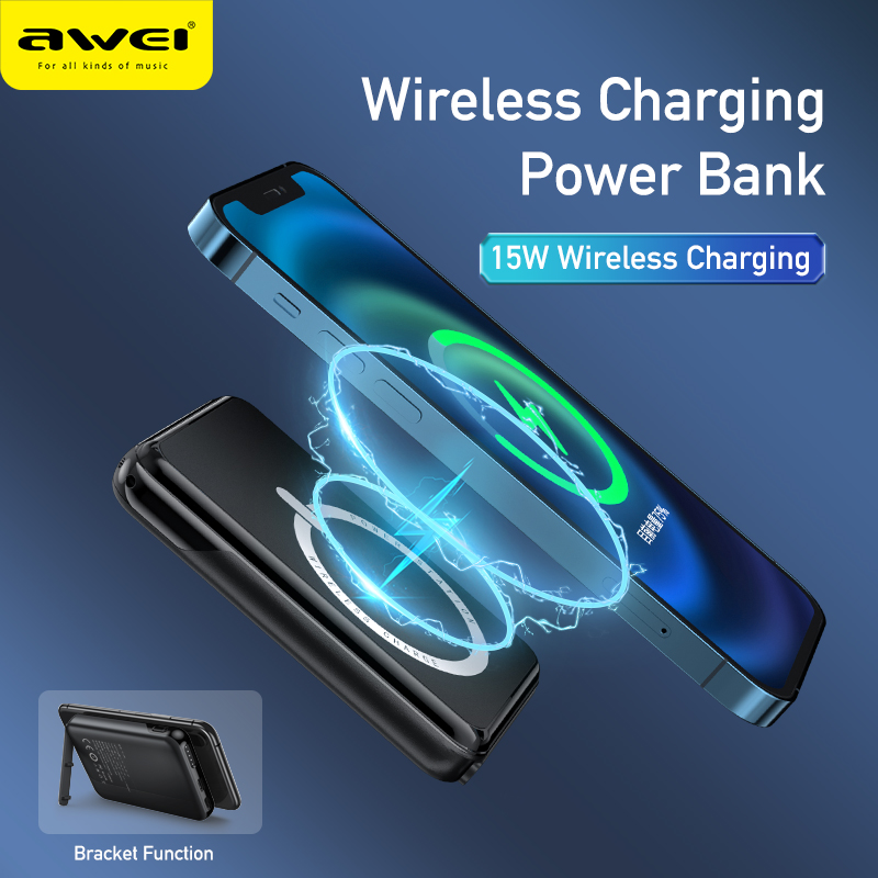 Awei p118k 5000mah portátil sem fio power bank 15w mini carregador tipo c rápido carregador powerbank relâmpago entrada para iphone 13