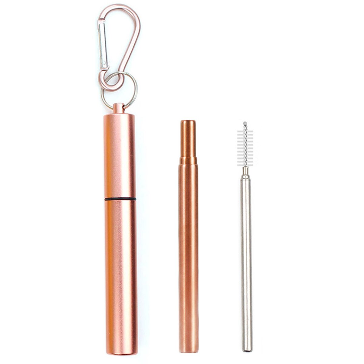 Draagbare Inklapbare Eco Vriendelijke Opvouwbare Rvs Straw Herbruikbare Metalen Stro Met Case Brush Drinken Bar Accessoires: Roseset-level