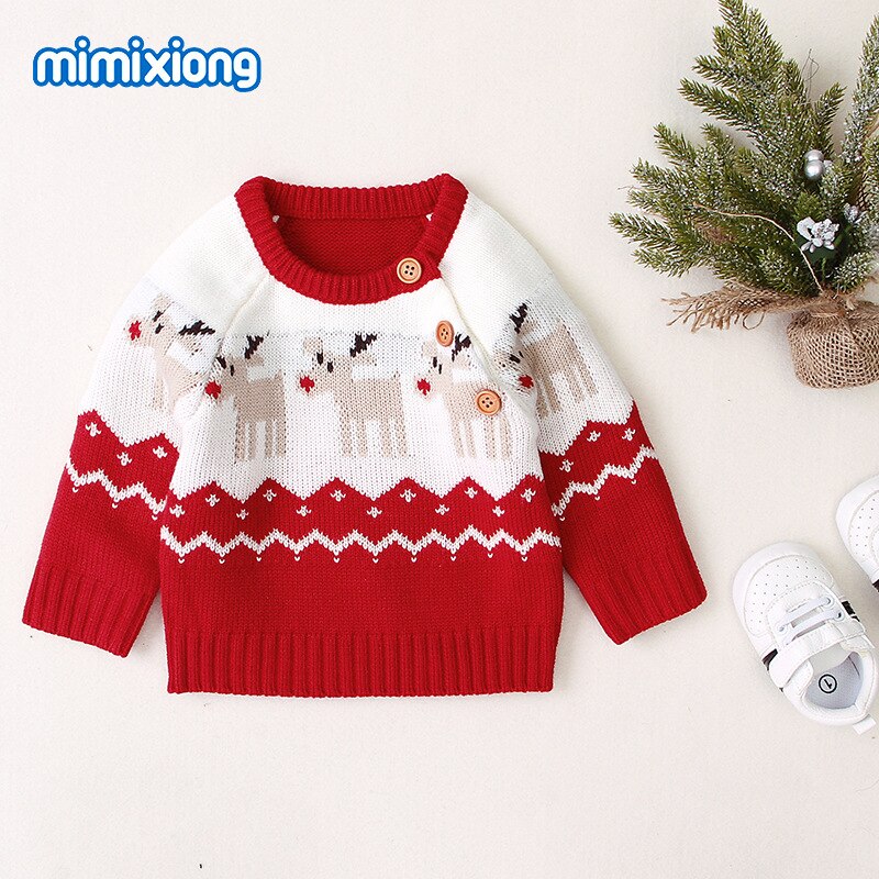 Suéter de malha de 0-2 anos para meninas e meninos, blusa de desenho para crianças pequenas de outono e inverno kf454: red / 3-6months