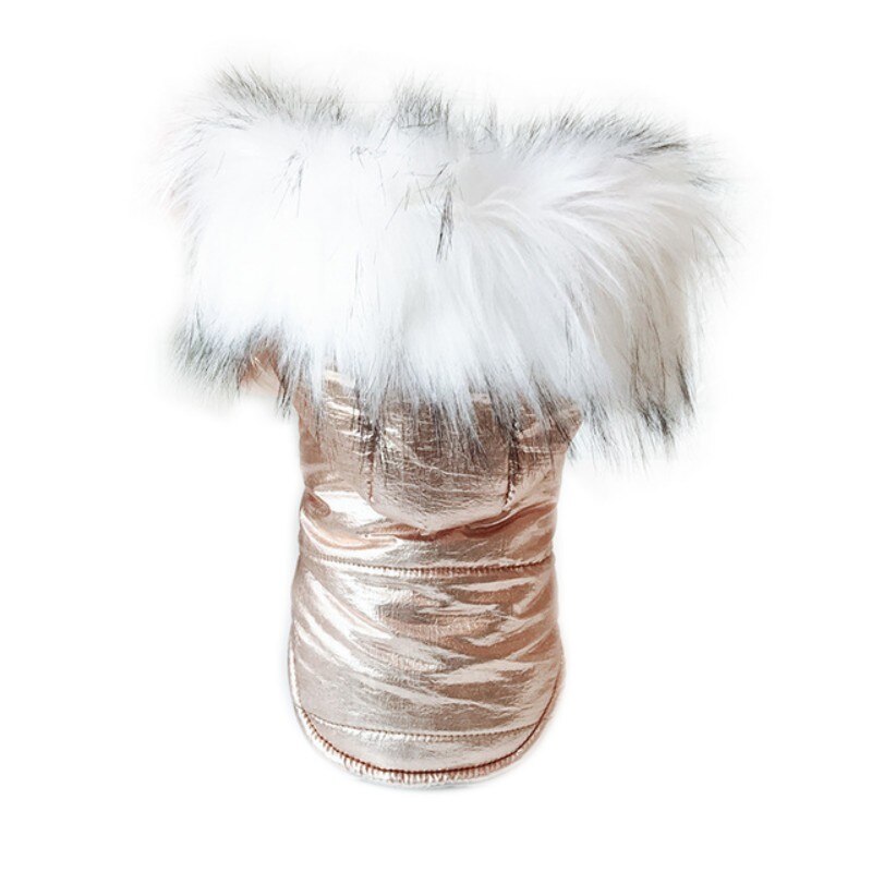 Varm hund tøj vinter hund pels krave frakke hætteklædte dunjakke hvalp outfits til chihuahua yorkie hund tøj kæledyr tøj: Guld / Xxl