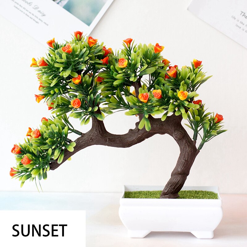 Plastic Rose Flower Artificial Plant Potted Table Room Decoration Ornaments Party Christmas Simulation Bonsai Craft Green Plant: Style 4
