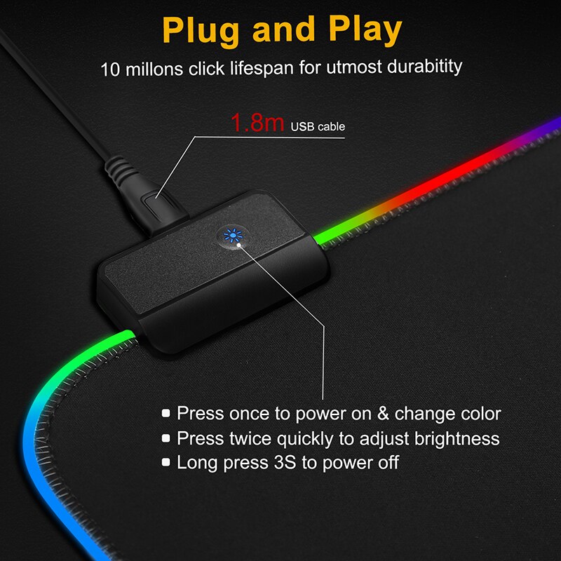 Alfombrilla de ratón RGB personalizada para Gaming alfombrilla de ratón para Gaming, color negro, LED, XXL Alfombrillas grandes de ratón, gran alfombra de escritorio con Teclado retroiluminado de 90x40mm