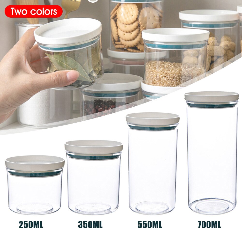 250/350/550/700ml Food Storage Container Kitchen Pantry Organizer with Airtight Lid Stackable Canister for Flour Sugar Cereal
