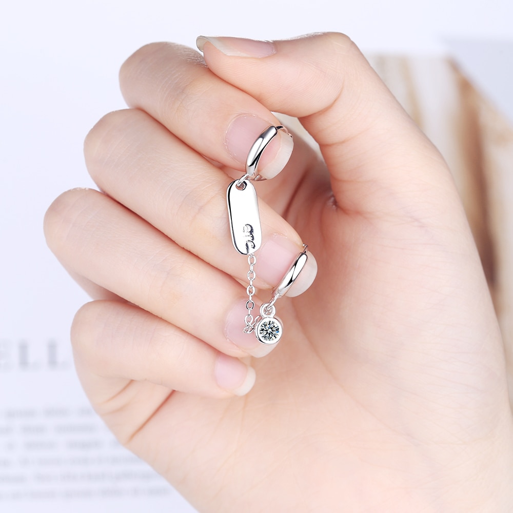 1 PC Double Ear Hole Hoop Earring Oval-shaped Link Chian Zircon Earring For Women Party Jewelry S-E1057
