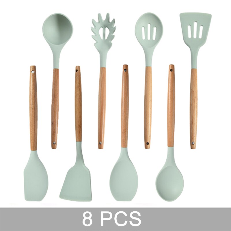 Blue Silicone Kitchen Utensils Set Heat Resistant Nonstick Baking Cooking Tools Kitchenware Accessories 2/3/4/5/6/7/8/9 Pieces: 8 PCS