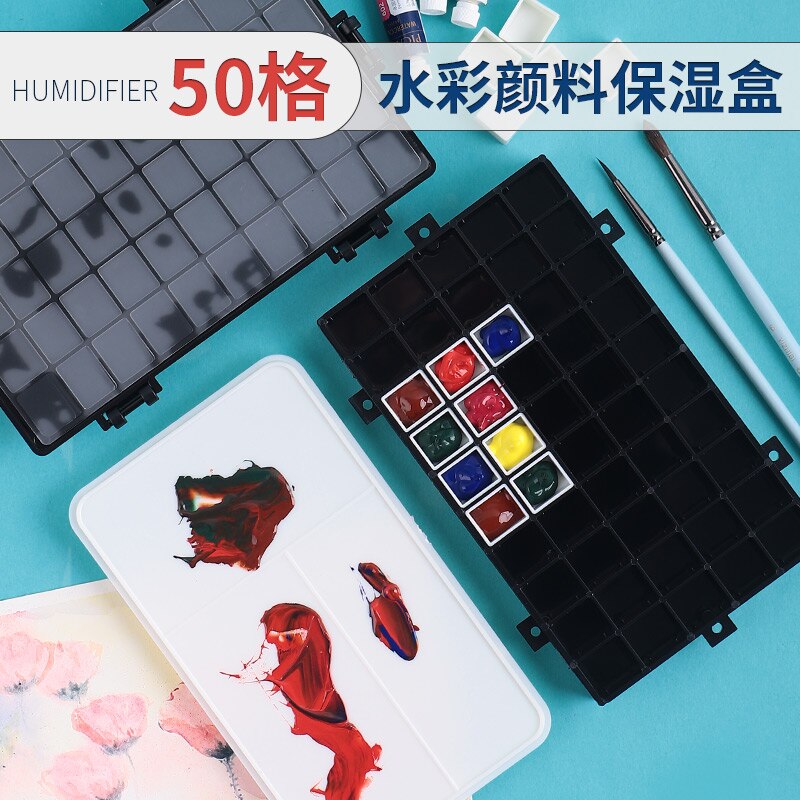 Palette de peinture aquarelle étanche, 50 grilles, boîte de rangement, fournitures de papeterie pour dessin