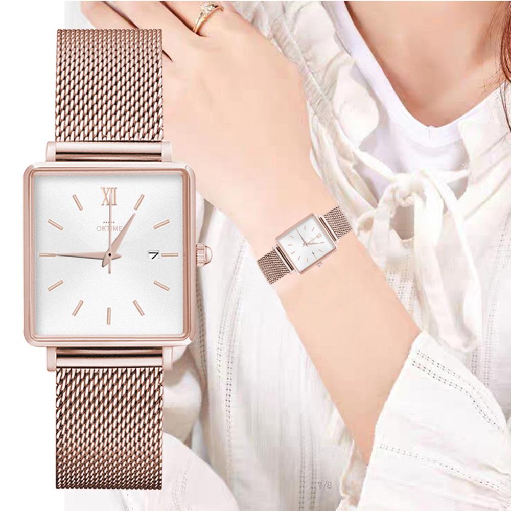 Brand Luxe Vrouwen Horloges Mode Jurk Quartz Horloge Dames Staal Mesh Vierkante Horloge Klok Dropshiping Montre Femme # W