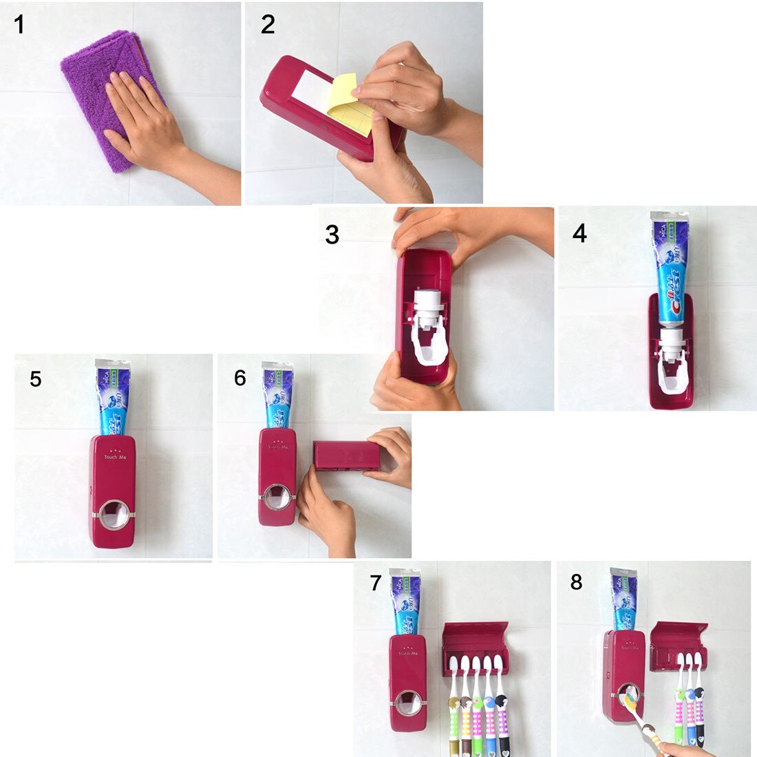 1 Set Tooth Brush Holder Automatic Toothpaste Dispenser + 5 Toothbrush Holder Toothbrush Wall Mount Stand Bathroom Tools