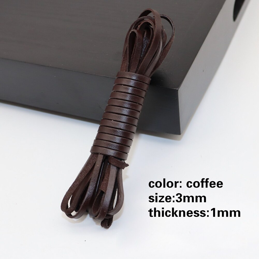 5 metrów czarny/brązowy/kawa 3mm okrągły/płaski skórzany sznurek do biżuterii ciąg koronki liny naszyjnik DIY bransoletka znalezienie: coffee 3x1mm