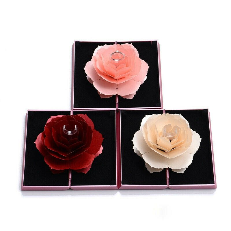 Valentine's Day Box 3D Pop Up Rose Flower Ring Boxes Wedding Engagement Jewelry Storage Case