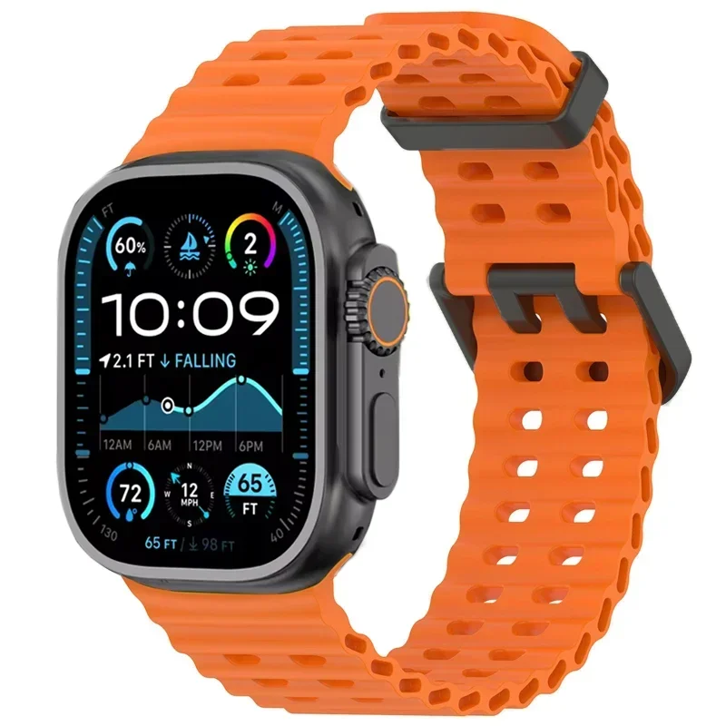 Bracelet en Silicone Souple pour Apple Watch Ultra 2/1, Confortable et Respirant, 49mm 10 46mm 9 8 7 45mm IWatch 6 5 4 SE 44mm: Noir gris / 14mm