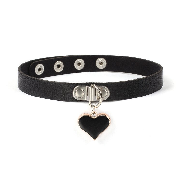 New gothic punk leather choker necklace for women, teens, and girls, studded heart cross collar necklace, rock jewelry: Black