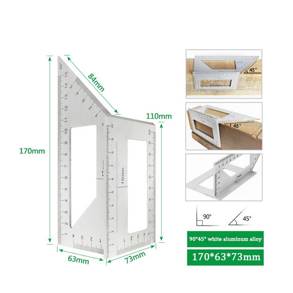 Multifunctionele Plein 45/90 Graden Gauge Hoek Liniaal Meten Houtbewerking Tool: G298073A1