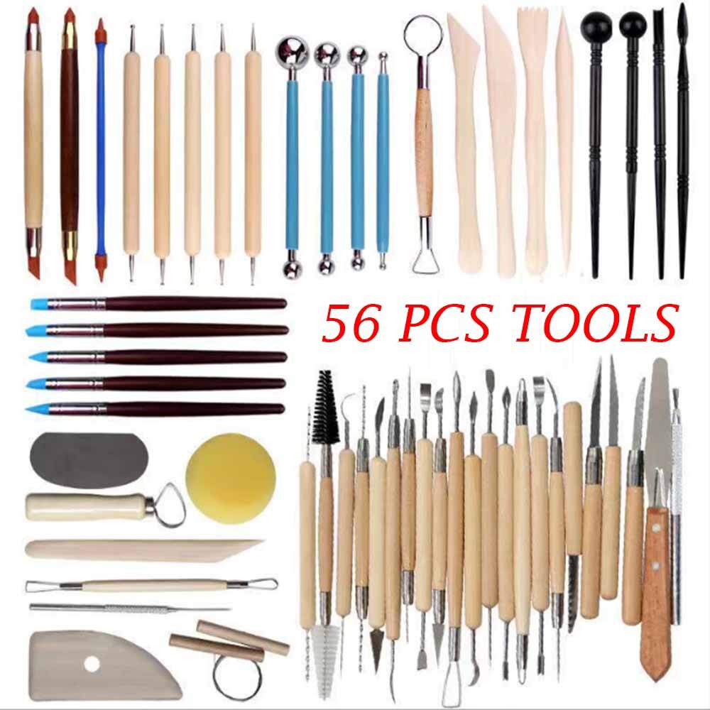 Arts Crafts Clay Sculpting Tools Pottery Carving Tool kit Pottery & Ceramics Ceramics Wooden Handle Modeling Clay Tools: 56 Pieces
