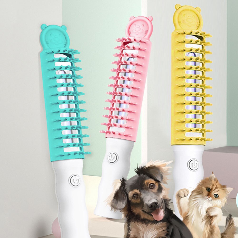 Hand Held Pet Electric Massage Comb UV Disinfection Lamp Sterilization Kill Mites Removal Hair Brush Portable Dog Cat Grooming