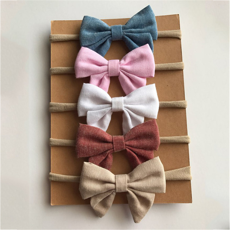 4pcs/lot 8colors Handmade Newborn kids Bow Nylon Headbands Soft Nylon Headwear Nylon Elastic Head band