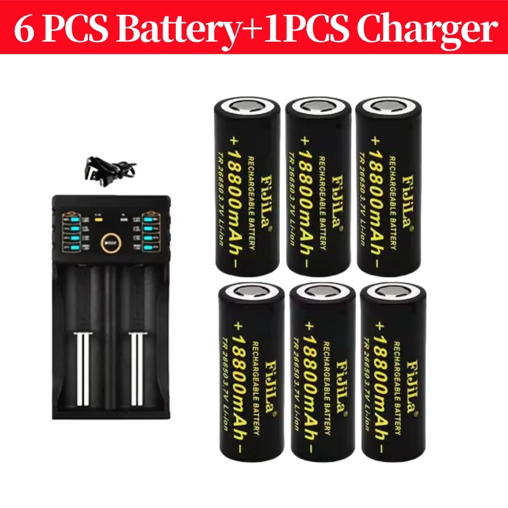 Batteria 26650 originale al 100% di alta qualità Batteria agli ioni di litio da 18800 mAh 3,7 V 50A per torcia LED 26650 + caricabatterie: Arancione