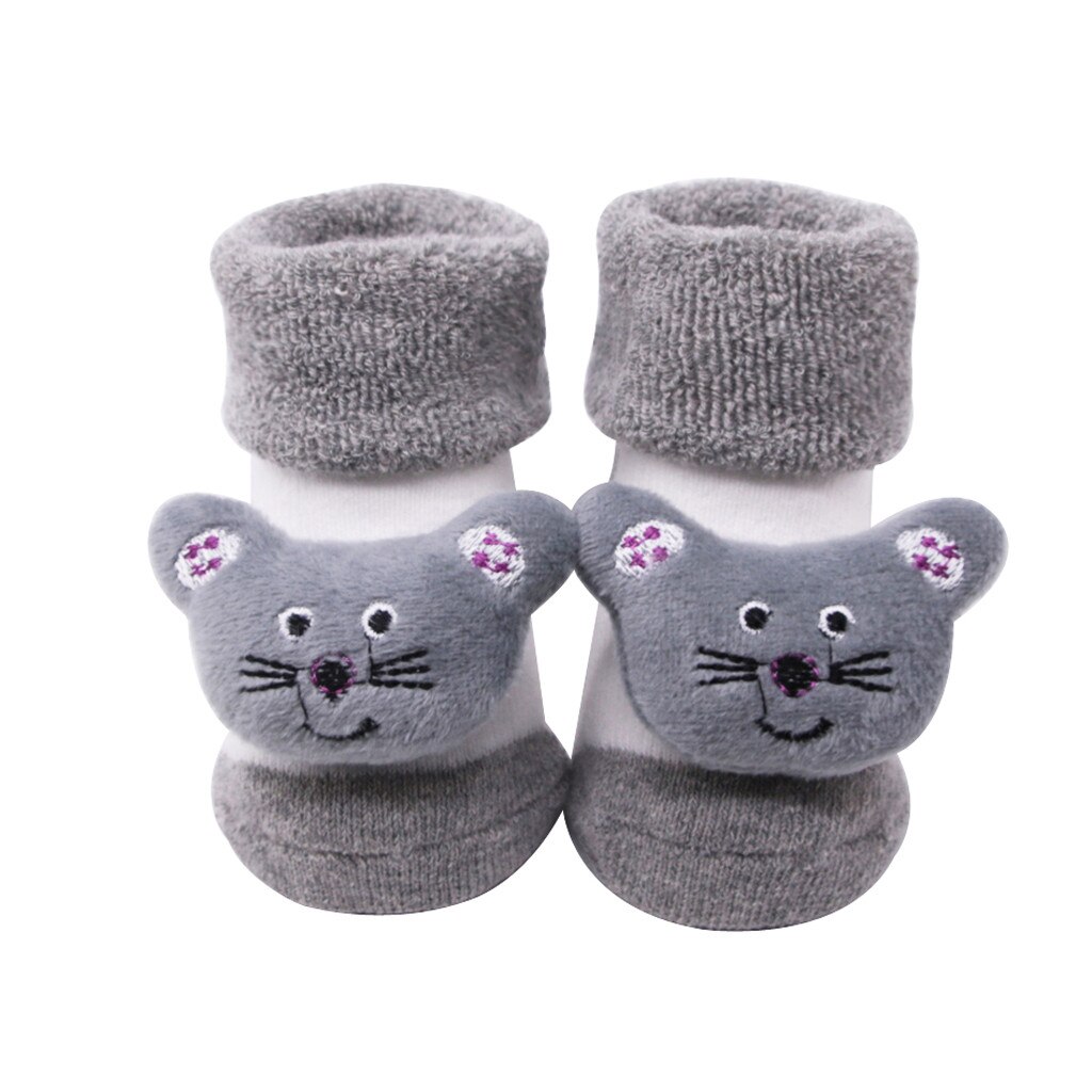 Anti-slip Socks Cartoon Bell Socks Baby Kids Winter Warm Color Sock Baby Infant 3d Cartoon Socks Newborn Cotton Boys Girls: Gray / S