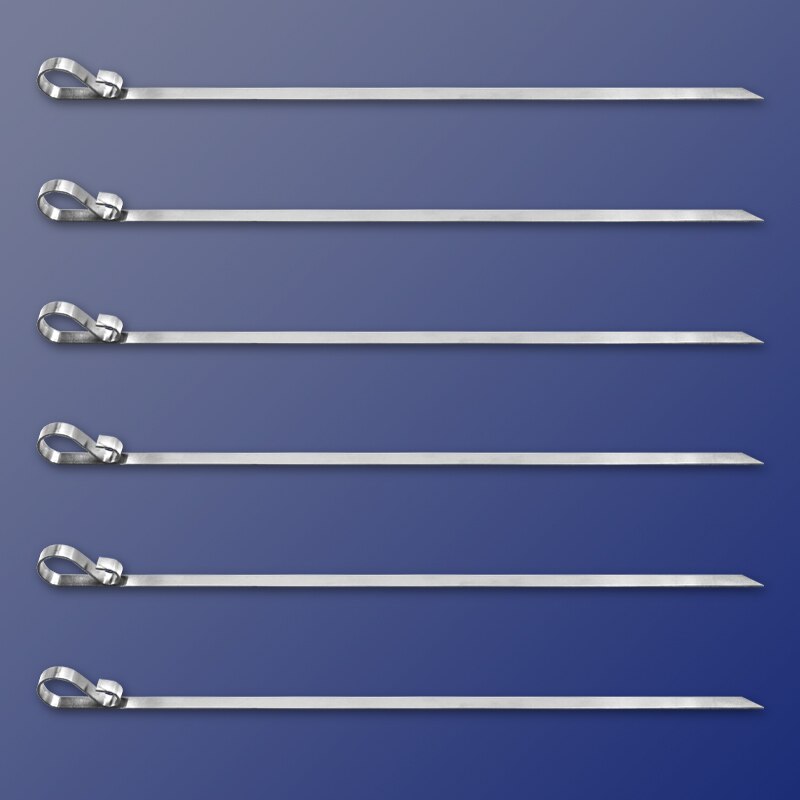 Stainless Steel Kabob Flat Skewer Premium Skewers set for Grill and BBQ Meat Metal Fork Barbecue Tool 6pcs 12.5inch 35cm