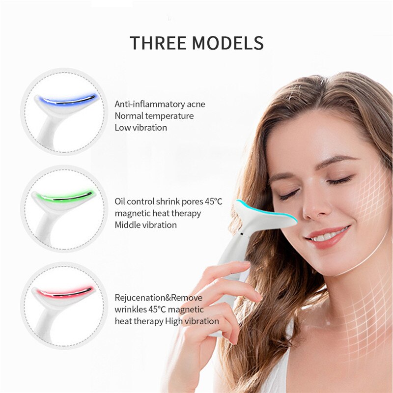 3 Colors Led LED Photon Therapy Neck and Face Lifting Tool Vibration Skin Tighten Reduce Double Chin Anti-Wrinkle Remove Device