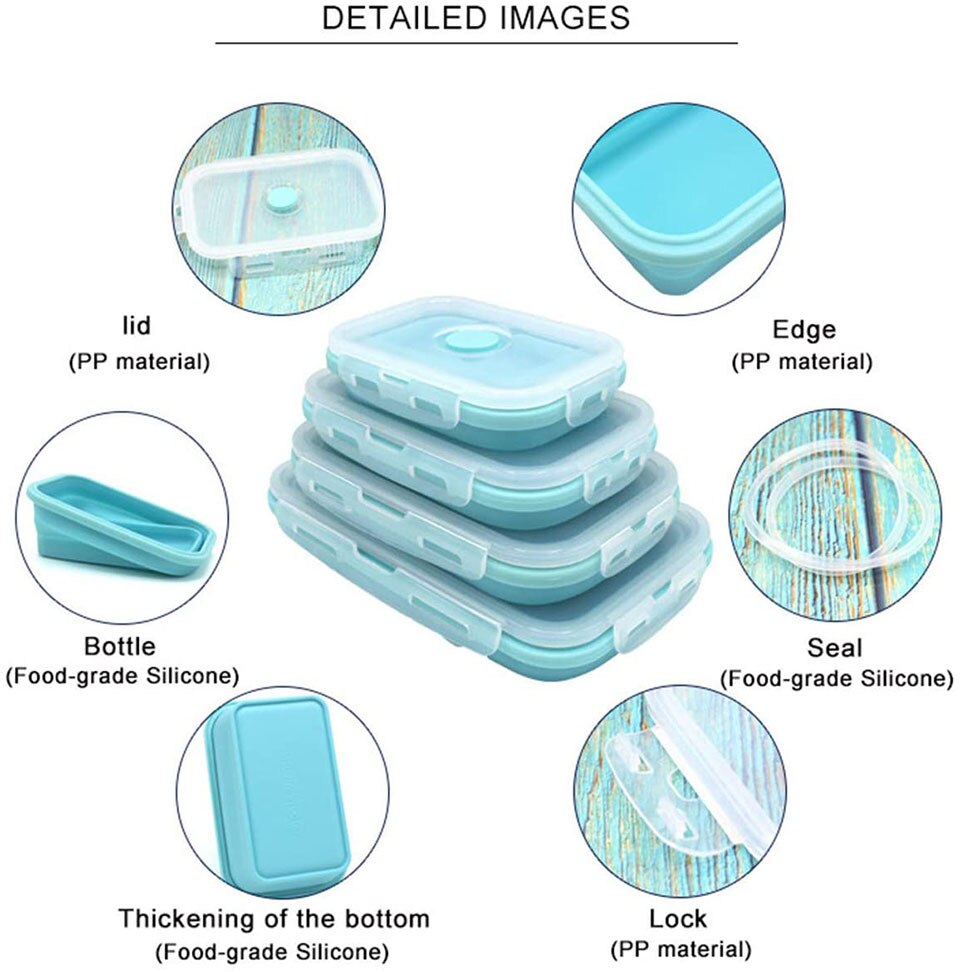 Collapsible Food Fruit Salad Storage Containers with Airtight Lid Stacking Fold Storage Containers for Food Microwave