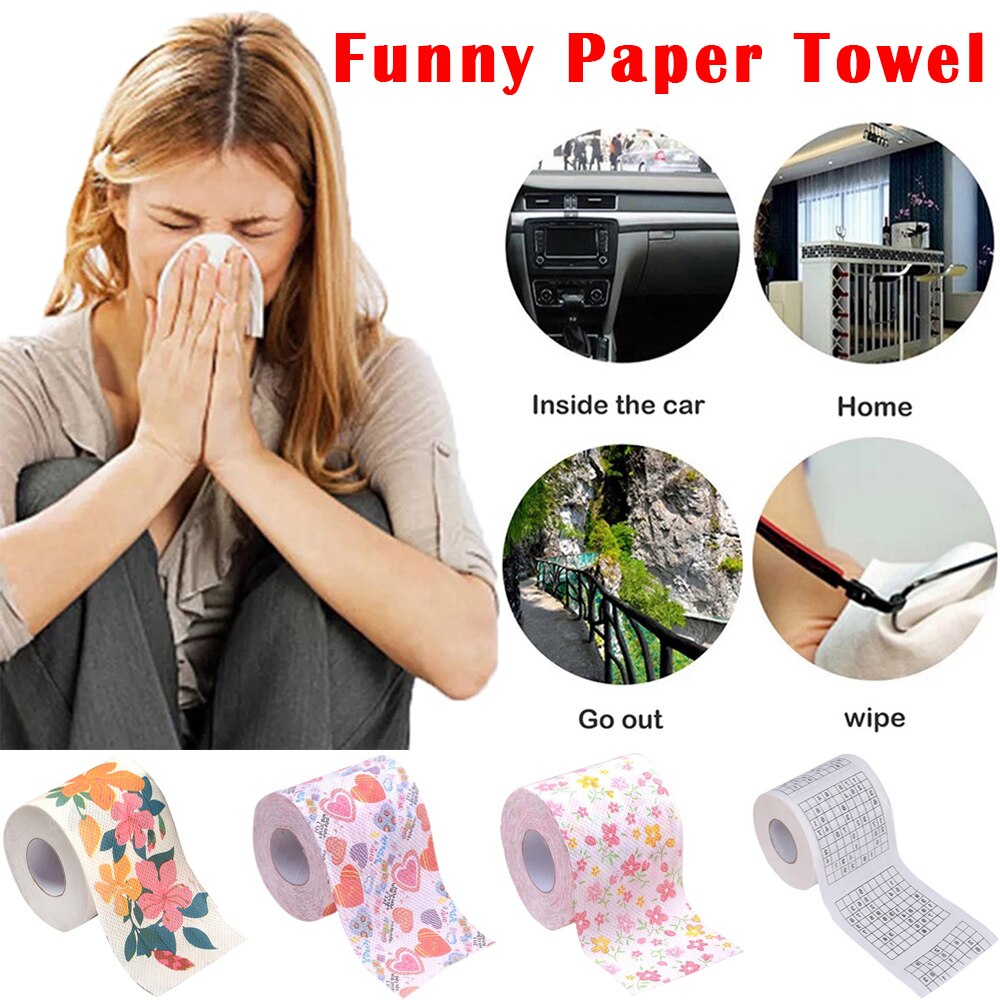 1 Roll 3 Ply Funny Toilet Tissues Paper Printing WC Bath Soft Toilet Paper Roll Tissue Bathroom Home Cleaning Supplies D30