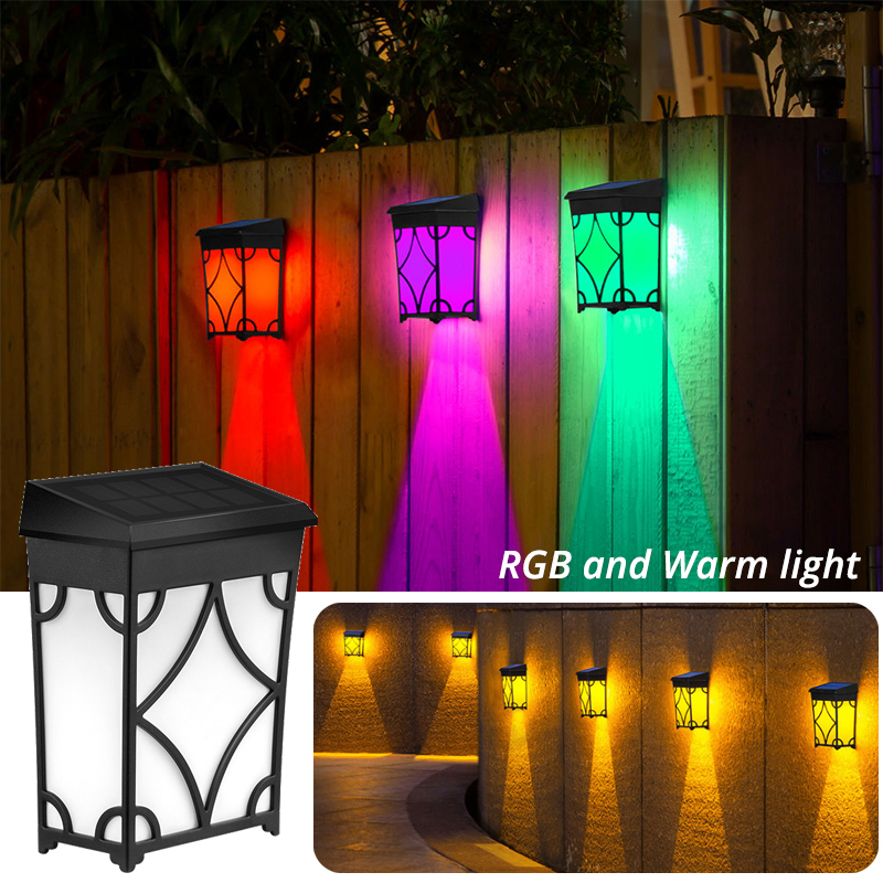 Verlichting op zonne-energie Buitenwas Wandlamp RGB en warmlicht Waterdicht voor Patio Tuin Balkon Landschap Decoratieve verlichting