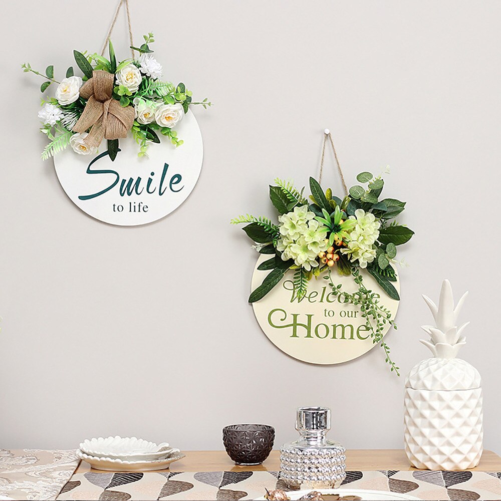 Spring Sunflower Wreath Wall Hanging Welcome Sign Wooden Signs Excellent Material Front Door Decoration Artificial Flower