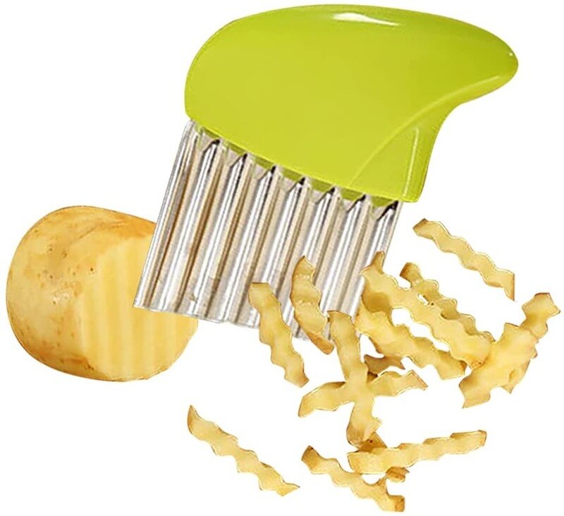 Kartoffeln Französisch Braten kräuseln Cutter Edelstahl Welle Cutter Küche Sicherheit Messer für freundlicher schneiden Obst Gemüse in Scheiben: Grün