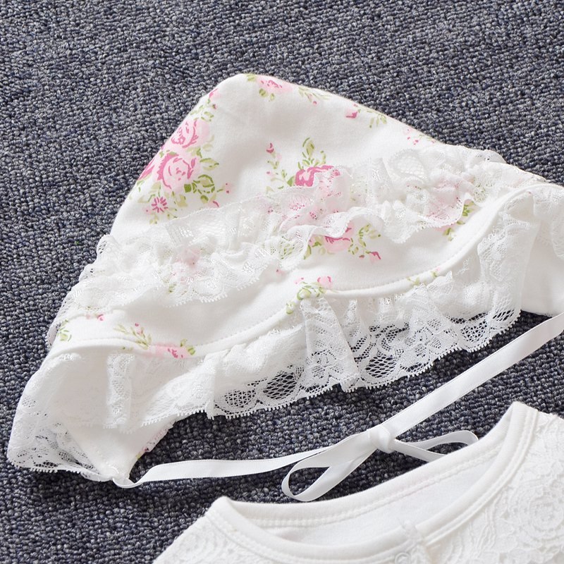 Vêtements de printemps pour -né fille, barboteuse en dentelle florale + chapeaux, ensembles de vêtements de princesse