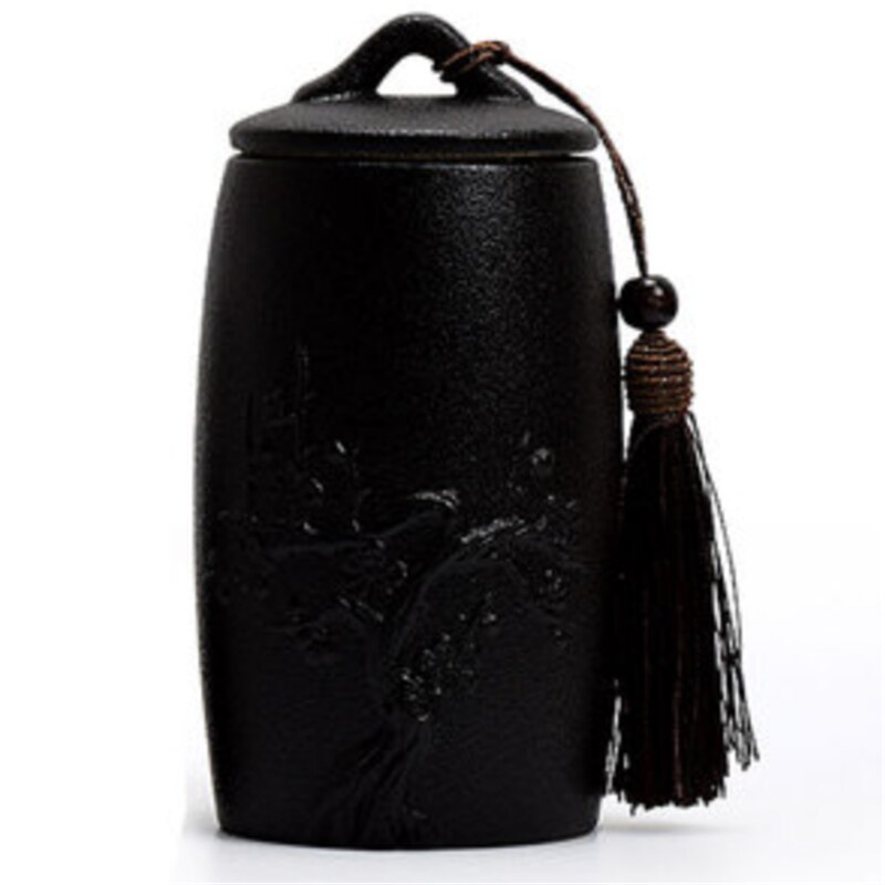 Caddie de poterie en céramique noire et blanche, pot de stockage de thé Vintage, accessoires de cérémonie de thé, artisanat de décoration, récipients scellés: B black