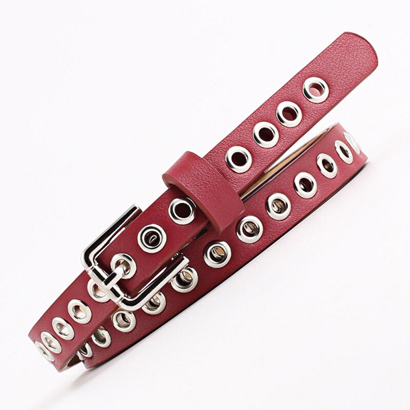 Vrouwen PU Lederen Riem Klinknagel Studded Single Grommet Gaten Dames Taille Keten Riemen Cadeaus Casual Mode Verkoop: Rood