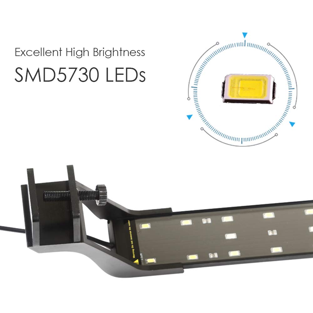 8W Clip-on Aquarium LED Lighting Hood with Extendable Brackets Blue White LEDs for Fish Tank Water Plants Marine Reef Light Lamp