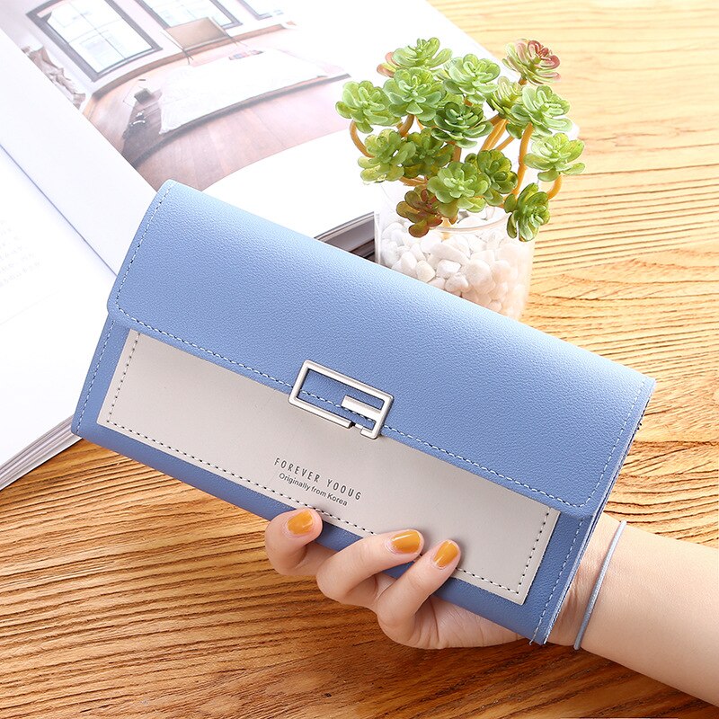 Women&#39;s Long Storage Bracelet, Women&#39;s Large-Capacity Wallet, Mobile Phone Pocket Card Holder: blue