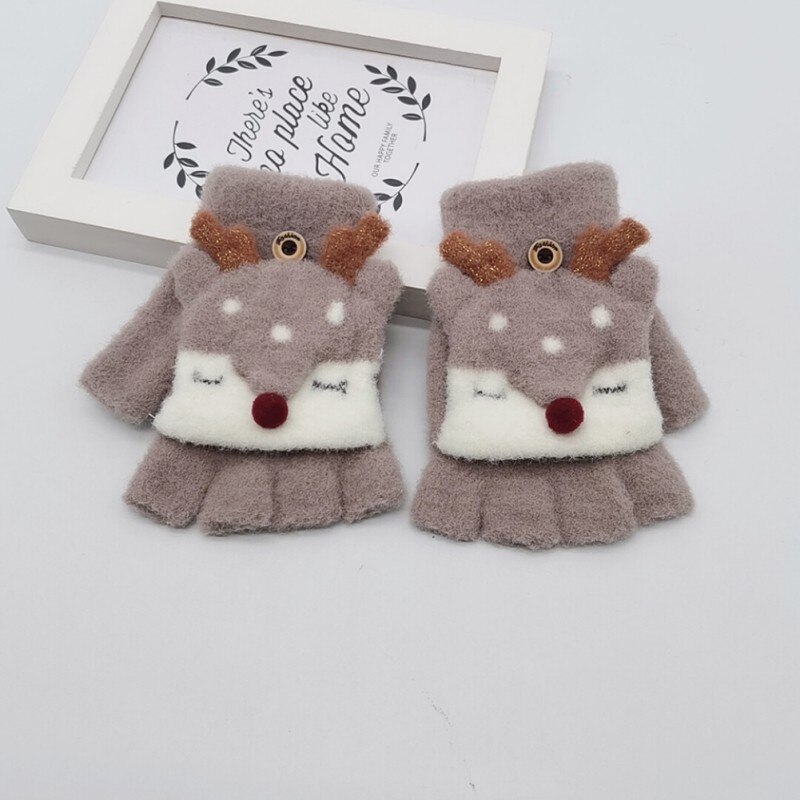 63-7T niños bebé invierno hermosa dibujos animados versátil algodón medio dedo guantes: K
