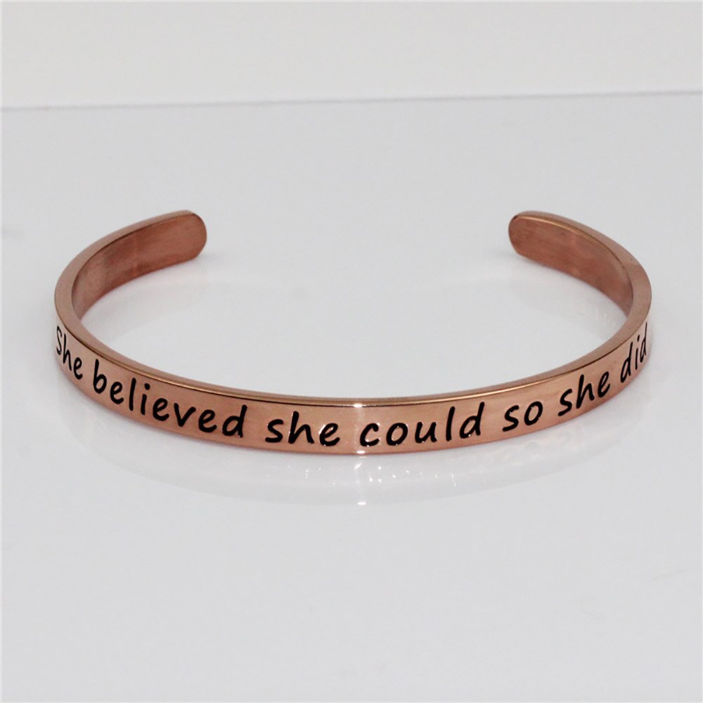 FINE4U B433 Inspirational Bracelet Cuff Bangle for Best Friend Sister Mantra Quote Stainless Steel Engraved Motivational Jewelry