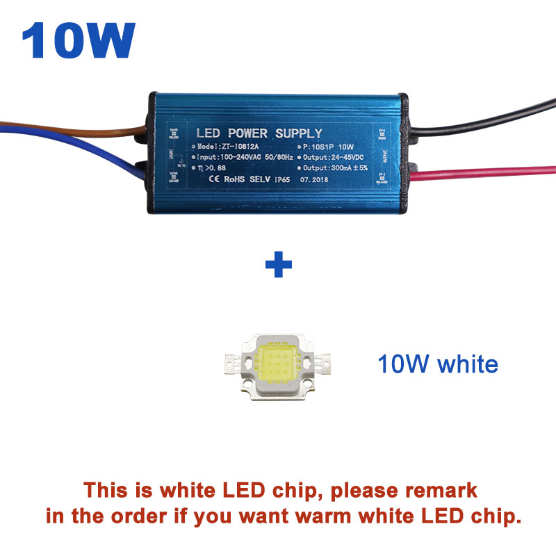 50W 100W High Power Constant Current LED Driver Waterproof IP65 Power Supply AC110-265V Input For Floodlight DC20-40V Output: 10W and LED Chip