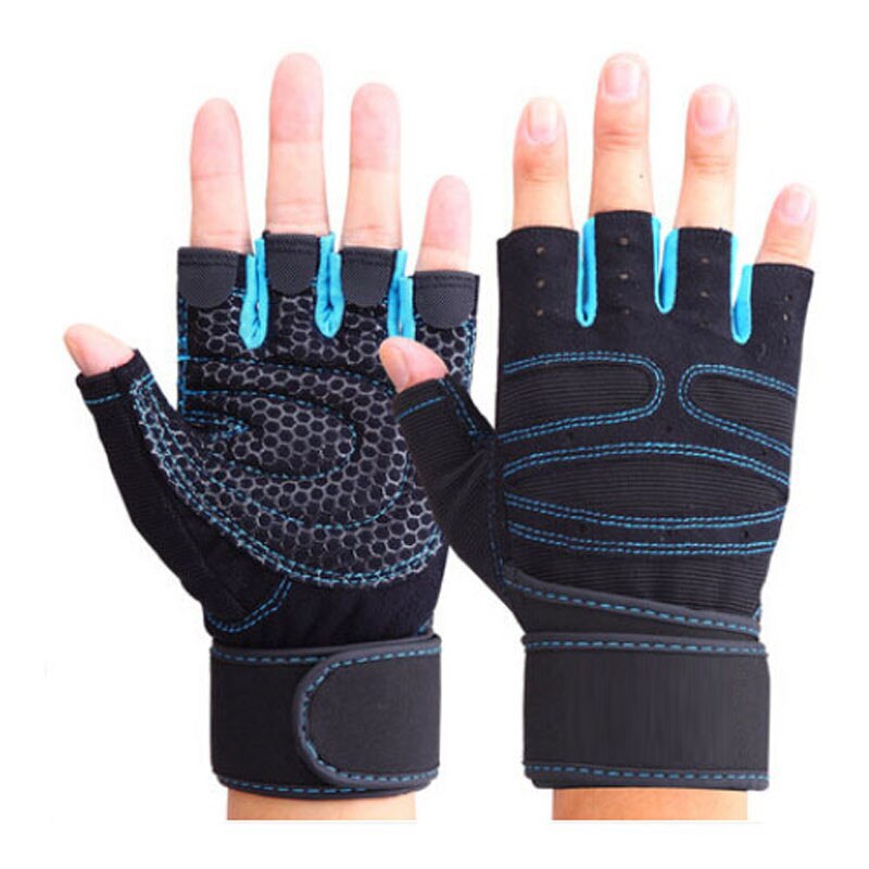 Gewichtheffen Fitness Handschoenen Voor Mannen En Vrouwen Gym Fietsen Yoga Bodybuilding Training Ademende Anti-Slip Half Vinger Handschoenen: Sky Blue / L