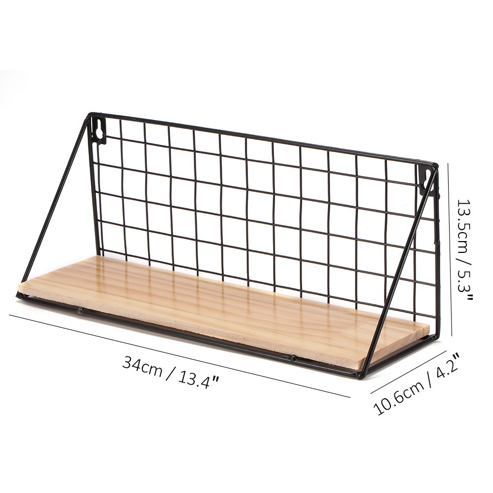 S/M/L Wall Mounted Hang Rack Wire Shelf Storage Organizer Holder For Kitchen Living Room Home Office Decor Iron Wood: M