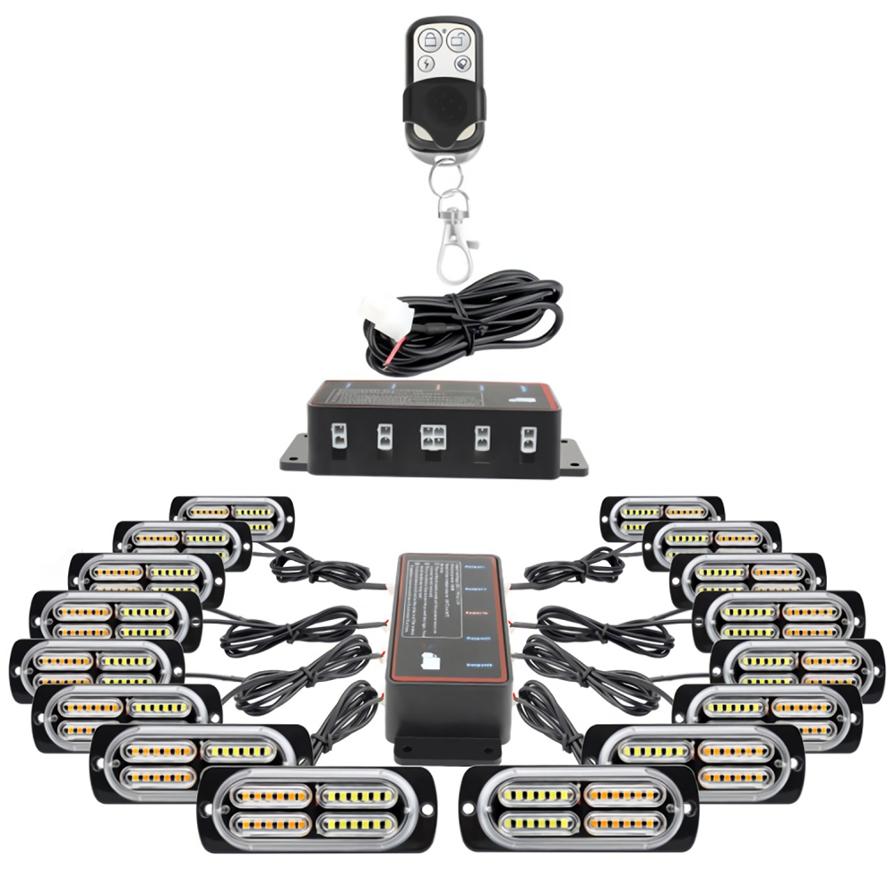 1 Set 16*24 LEDs 12V Bumper Police Light For Car Wireless Remote Control LED Strobe Light Ambulance Emergency Flashing Red Blue